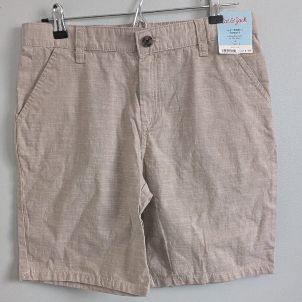 Cat & Jack Kids Flat Front Chino Shorts Adjustable Waist Beige NWT Size 16